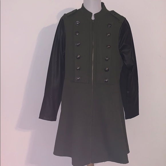 Olive Mixed Media Military Coat - Picture 5 of 7